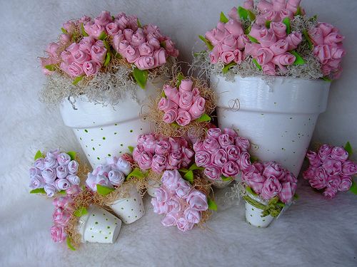 vasinho com mini rosas tecido